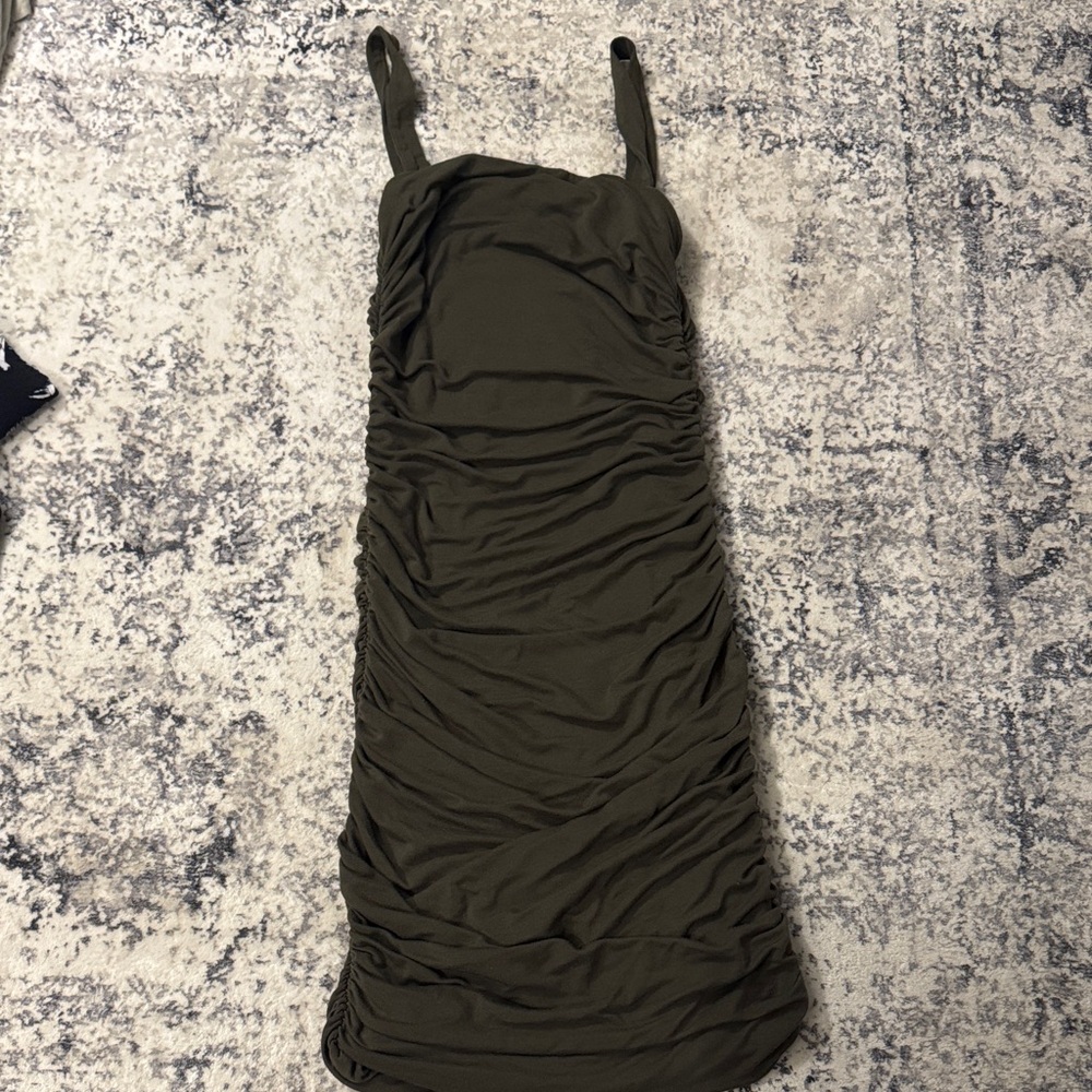 Fashion Nova Small Olive Green Ruched Dress